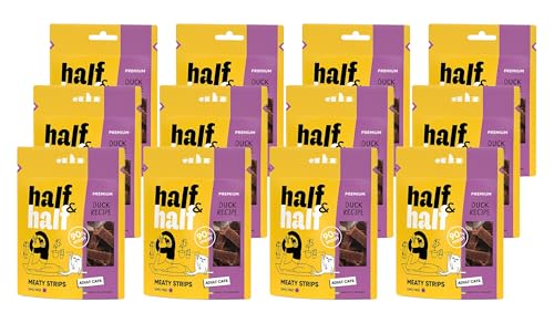 half&half - Katzen Leckerlies - Katzenleckerlis - für Erwachsene Katze - Ente - Katzensnacks mit hohem Fleischanteil und mit Vitamin A, D3, E - 12er-Pack (12x50 g) von half&half