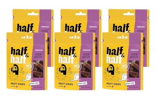 half&half - Katzen Leckerlies - Katzenleckerlis - für Erwachsene Katze - Ente - Katzensnacks mit hohem Fleischanteil und mit Vitamin A, D3, E - 6er-Pack (6x50 g) von half&half