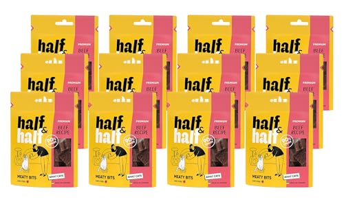 half&half - Katzen Leckerlies - Katzenleckerlis - für Erwachsene Katze - Rindfleisch - Katzensnacks mit hohem Fleischanteil und mit Vitamin A, D3, E - 12er-Pack (12x50 g) von half&half