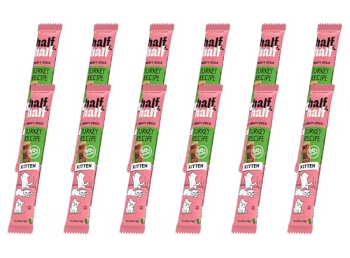 half&half - Katzen Leckerlies - Katzenleckerlis - für Fleischige Stäbchen für Kätzchen - Türkei - Katzensnacks mit hohem Fleischanteil und mit Vitamin A, D3, E - 12er-Pack (12x5 g) von half&half