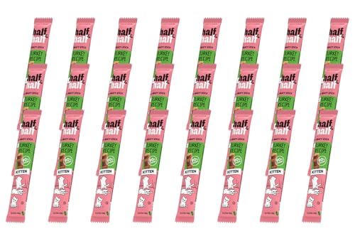 half&half - Katzen Leckerlies - Katzenleckerlis - für Fleischige Stäbchen für Kätzchen - Türkei - Katzensnacks mit hohem Fleischanteil und mit Vitamin A, D3, E - 24er-Pack (24x5 g) von half&half