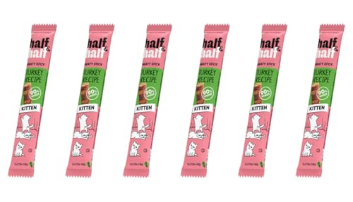 half&half - Katzen Leckerlies - Katzenleckerlis - für Fleischige Stäbchen für Kätzchen - Türkei - Katzensnacks mit hohem Fleischanteil und mit Vitamin A, D3, E - 6er-Pack (6x5 g) von half&half