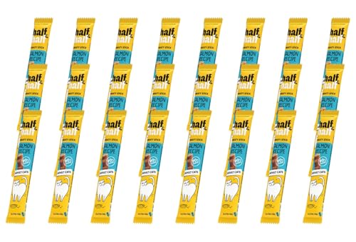 half&half - Katzen Leckerlies - Katzenleckerlis - für Fleischige Sticks für ausgewachsene Katzen - Lachs - Katzensnacks mit hohem Fleischanteil und mit Vitamin A, D3, E - 24er-Pack (24x5 g) von half&half