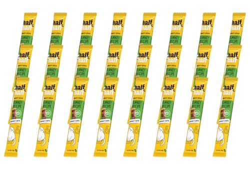 half&half - Katzen Leckerlies - Katzenleckerlis - für Fleischige Sticks für ausgewachsene Katzen - Türkei - Katzensnacks mit hohem Fleischanteil und mit Vitamin A, D3, E - 24er-Pack (24x5 g) von half&half