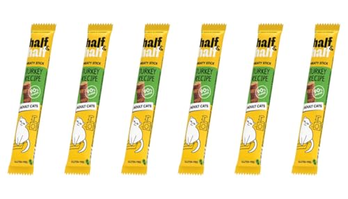 half&half - Katzen Leckerlies - Katzenleckerlis - für Fleischige Sticks für ausgewachsene Katzen - Türkei - Katzensnacks mit hohem Fleischanteil und mit Vitamin A, D3, E - 6er-Pack (6x5 g) von half&half