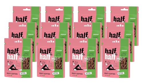 half&half - Katzen Leckerlies - Katzenleckerlis - für Kätzchen - Türkei - Katzensnacks mit hohem Fleischanteil und mit Vitamin A, D3, E - 12er-Pack (12x50 g) von half&half