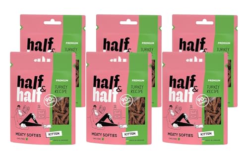 half&half - Katzen Leckerlies - Katzenleckerlis - für Kätzchen - Türkei - Katzensnacks mit hohem Fleischanteil und mit Vitamin A, D3, E - 6er-Pack (6x50 g) von half&half