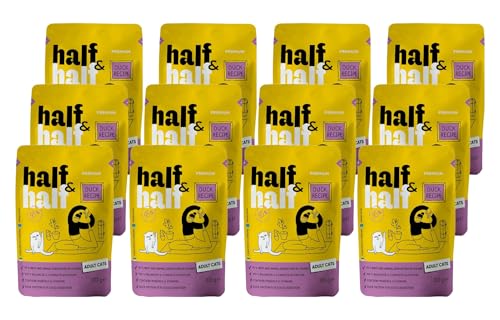 half&half - Katzenfutter Nass - Katzennassfutter - für Erwachsene Katze - Ente - Hoher Fleischanteil, mit Vitamin E, Zink, Taurin - 12er-Pack (12x100 g) von half&half