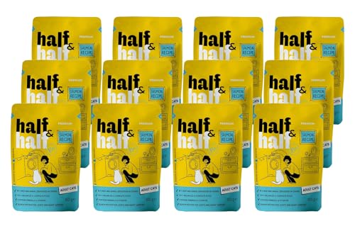 half&half - Katzenfutter Nass - Katzennassfutter - für Erwachsene Katze - Lachs - Hoher Fleischanteil, mit Vitamin E, Zink, Taurin - 12er-Pack (12x100 g) von half&half