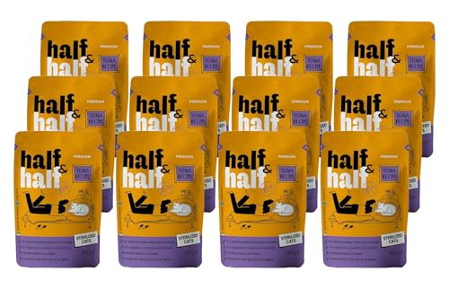 half&half - Katzenfutter Nass - Katzennassfutter - für Erwachsene Katze sterilisiert - Thunfisch - Hoher Fleischanteil, mit Vitamin E, Zink, Taurin - 12er-Pack (12x100 g) von half&half