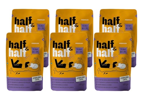 half&half - Katzenfutter Nass - Katzennassfutter - für Erwachsene Katze sterilisiert - Thunfisch - Hoher Fleischanteil, mit Vitamin E, Zink, Taurin - 6er-Pack (6x100 g) von half&half