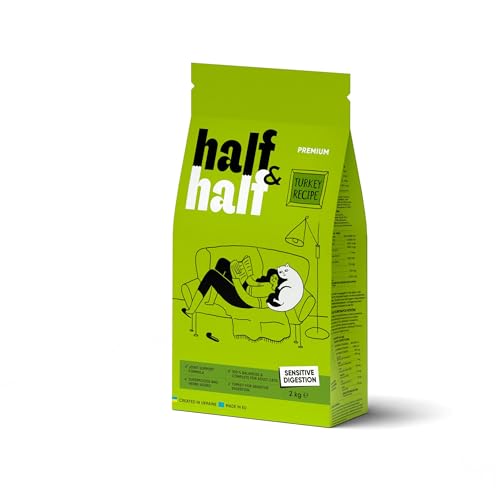 Half&Half - Katzenfutter Trocken - Trockenfutter für Katzen - für Erwachsene Katze empfindlich - Türkei - mit getrocknetem frischem Fleisch, mit VIT. A, D3, E - 1er-Pack (1x2 kg) von SAVORY to excite