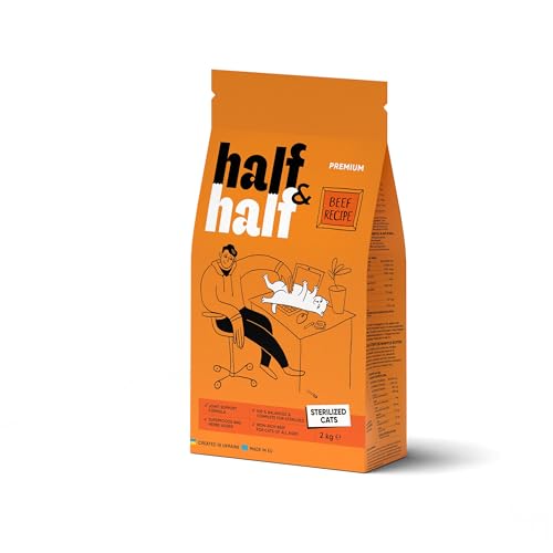 Half&Half - Katzenfutter Trocken - Trockenfutter für Katzen - für Erwachsene Katze sterilisiert - Rindfleisch - mit getrocknetem frischem Fleisch, mit VIT. A, D3, E - 1er-Pack (1x2 kg) von SAVORY to excite
