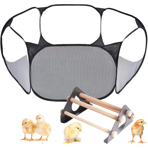 Baby Küken Laufstall und Sitzstange mit Roosting Bars für Stall und Brutkasten für Kükenzaun Tragbares Kleintiere Laufgitter Käfig Zelt Schwarz (Schwarz, Küken Laufstall + Sitzstange) von halinfer