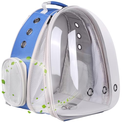 Erweiterbarer Katzenrucksack, passend für bis zu 9 kg, Raumkapsel, Astronautenfenster, Haustier-Rucksack für große Katzen und kleine Welpen (blau, Frontverlängerung) von halinfer