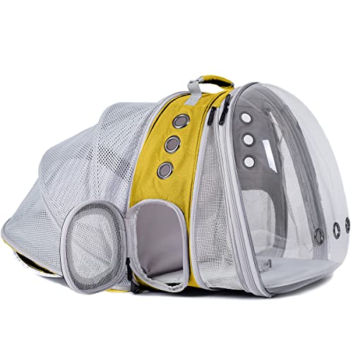 Erweiterbarer Katzenrucksack, passend für bis zu 9 kg, Weltraumkapsel, Astronautenfenster, Haustier-Rucksack für große Katzen und kleine Welpen (gelb, doppelte Verlängerung) von halinfer