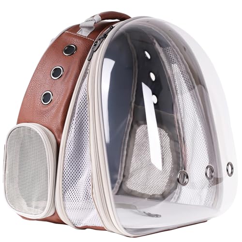 Katzenrucksack mit Sichtfenster, für Reisen und Wandern (Braun, Frontverlängerung) von halinfer