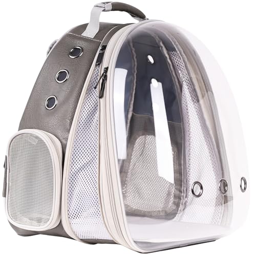 Katzenrucksack mit Sichtfenster, für Reisen und Wandern (grau, Frontverlängerung) von halinfer