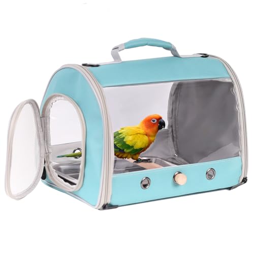 Tragbarer Vogel-Reisekäfig mit Metalltablett, weiche Matte und hölzerne Stehstange, freihändig, leicht, transparent, 2 Fenster, Tragetasche für Sittiche, Wellensittiche, Nymphensittiche, Transport zum Tragbarer Vogel-Reisekäfig mit Metalltablett, weiche Matte und hölzerne Stehstange, freihändig, leicht, transparent, 2 Fenster, Tragetasche für Sittiche, Wellensittiche, Nymphensittiche, Transport zum von halinfer