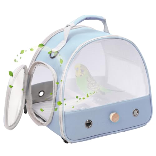 Transportbox für Vögel, tragbar, für kleine Papageien, Sittiche, mit Stehstange und weicher Matte (ohne Tablett), seitliches Zugangsfenster, zusammenklappbar von halinfer