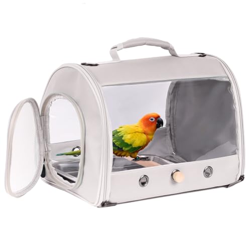 Transportkäfig für kleine Vögel, für Sittiche, Papageien, inklusive Metallschale, weicher Matte und hölzerner Sitzstange, freihändig, leicht, transparent, 2 Fenster Transportkäfig für kleine Vögel, für Sittiche, Papageien, inklusive Metallschale, weicher Matte und hölzerner Sitzstange, freihändig, leicht, transparent, 2 Fenster von halinfer