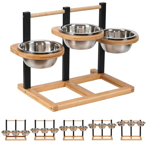 Handrong Erhöhter Hundenapf - 5 Höhen Einstellbares Futter- und Wassernapf-Set, Erhöhte Futterstation für kleine, mittelgroße und große Hunde von handrong