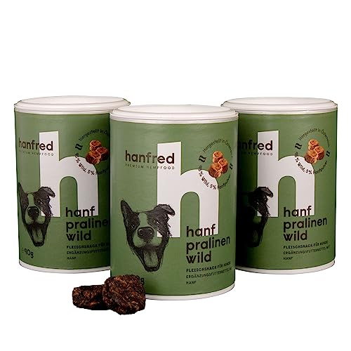 Hanf Pralinen Wild, Hundesnack in Pralinenform, Getreidefrei, bessere Konzentration, Naturprodukt aus Österreich, (3 x 90g) von hanfred