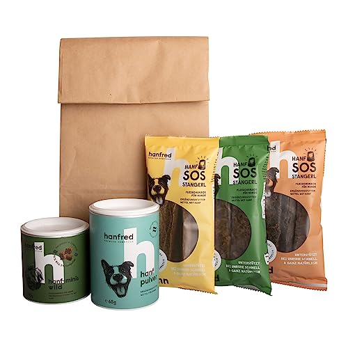 Hanfred Geschenktüte, Geschenk für Hunde und Hundebesitzer, Snackbox, Leckerlibox, Hundesnacks & Hanfpulver in Geschenktüte (Groß) von hanfred