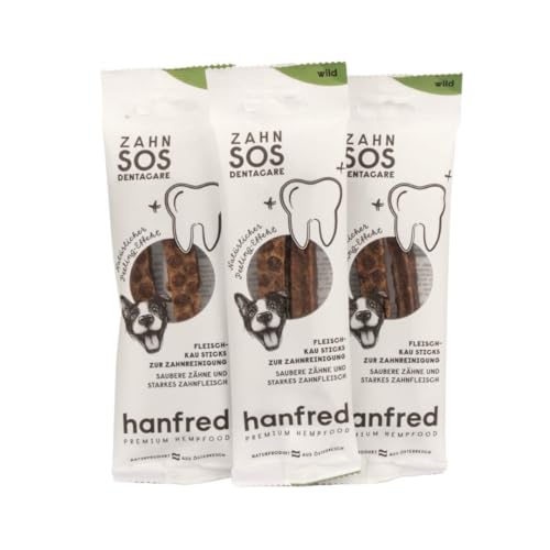 Hanfred SOS Denta Stick Wild -Natürlicher Zahnpflege-Snack für Hunde – mit Monoprotein Rotwild & pflanzlichen Zutaten (3x20g) von hanfred