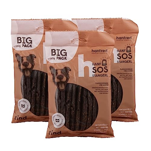 SOS Big Pack Stangerl Rind, Hundesnack mit natürlichem Hanf, Snack für Hunde, Futterergänzung, getreidefrei, bei Unruhe, gegen Stress 3 x 130g von hanfred