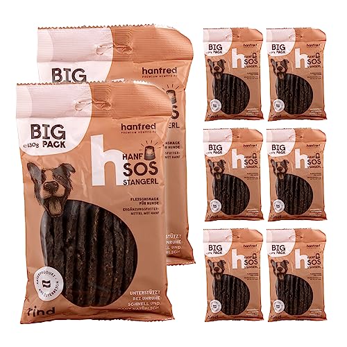 SOS Big Pack Stangerl Rind, Hundesnack mit natürlichem Hanf, Snack für Hunde, Futterergänzung, getreidefrei, bei Unruhe, gegen Stress, 8 x 130g von hanfred
