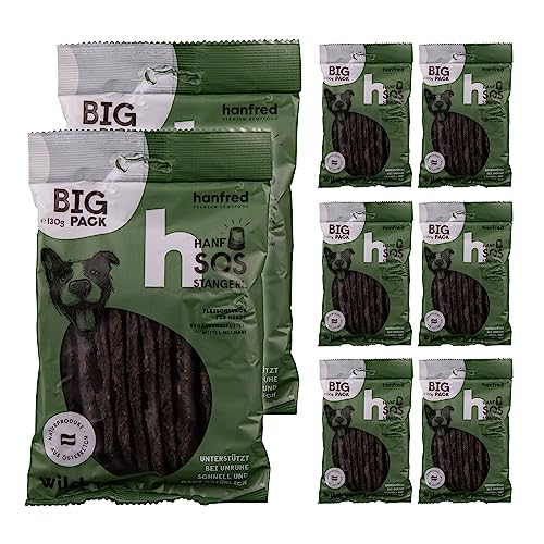 SOS Big Pack Stangerl Wild, Hundesnack mit natürlichem Hanf, Snack für Hunde, Futterergänzung, getreidefrei, bei Unruhe, gegen Stress, 8 x 130g von hanfred