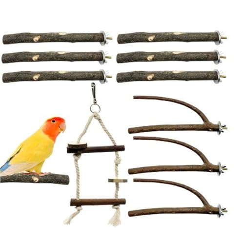 hansum Vogel-Sitzstangen für Papageien, Naturholz, Gabelständer, Sitzstangen inklusive Schaukel und Y-Sitzstangen, Vogelkäfig-Zubehör für Wellensittiche, Nymphensittiche, 10 Stück hansum Vogel-Sitzstangen für Papageien, Naturholz, Gabelständer, Sitzstangen inklusive Schaukel und Y-Sitzstangen, Vogelkäfig-Zubehör für Wellensittiche, Nymphensittiche, 10 Stück von hansum
