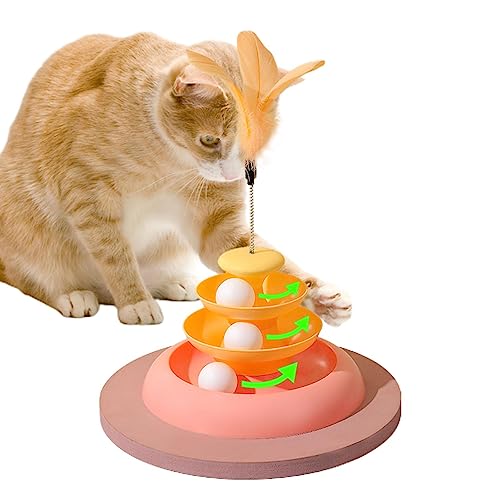 hanwen Katzenspielzeug für Katzen im Innenbereich – lustiges Drehteller für Haustiere mit Teaser Stick – Kätzchen jagen und trainieren ein intelligentes Spielzeug mit 3 beweglichen Bällen von hanwen
