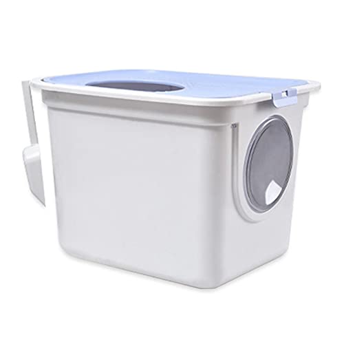 hanxiaoyishop Katzenklo Große geschlossene Katze Wurf Box Pan Doppeltür Design Katze Töpfchen Top Einstiegsart Antispritzen Katze Zubehör mit Pet Plastic Scoop Katzentoilette (Color : Blue) von hanxiaoyishop