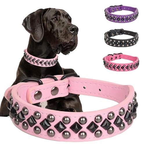 Haoyueer Hundehalsband für kleine Hunde, Nieten, PU-Leder, Nieten, Nieten, Welpenhalsband für kleine, mittelgroße und große Hunde (Rosa, S) von haoyueer