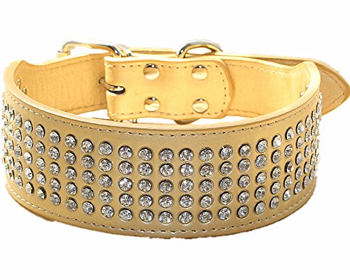 Haoyueer Hundehalsband mit Strasssteinen, 5 cm breit, 5 Reihen, glitzernde Kristalldiamanten, elegant, schick, PU-Leder, für mittelgroße und große Hunde (Gold, M) von haoyueer