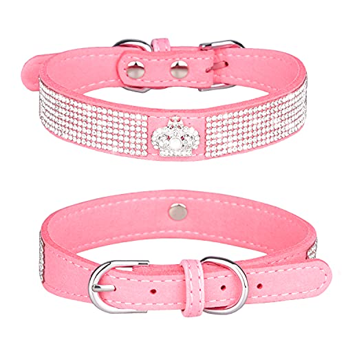 haoyueer Hundehalsband mit Strasssteinen, glitzernd, weiches Wildleder, für Hunde und Katzen, Strass-Halsband, Größe L, Pink 4 von haoyueer