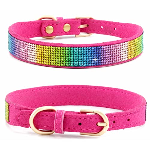 Haoyueer Strass-Hundehalsband, niedlich, schillernd, funkelnd, weiches Wildleder, für Hunde und Katzen, Strass-Halsband mit Kristalldiamanten (XS, Hot Pink-2) Haoyueer Strass-Hundehalsband, niedlich, schillernd, funkelnd, weiches Wildleder, für Hunde und Katzen, Strass-Halsband mit Kristalldiamanten (XS, Hot Pink-2) von haoyueer