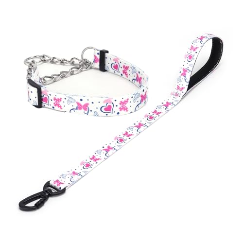 Haoyueer Martingale Hundehalsband und Leine, Edelstahlkette, kein Ziehen, Trainingshalsband mit Blumen-Design, für kleine, mittelgroße und große Hunde (NO13, L) von haoyueer