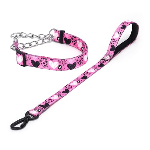 Haoyueer Martingale Hundehalsband und Leine, Edelstahlkette, kein Ziehen, Trainingshalsband mit Blumen-Design, für kleine, mittelgroße und große Hunde (NO21, M) von haoyueer