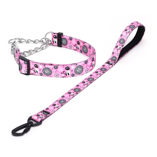 Haoyueer Martingale Hundehalsband und Leine, Edelstahlkette, kein Ziehen, Trainingshalsband mit Blumen-Design, für kleine, mittelgroße und große Hunde (NO7, S) von haoyueer