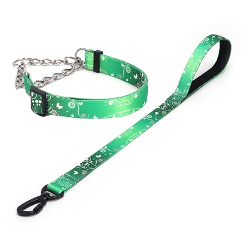Haoyueer Martingale Hundehalsband und Leine, Edelstahlkette, kein Ziehen, Trainingshalsband mit Blumen-Design, für kleine, mittelgroße und große Hunde (NO8, M) von haoyueer