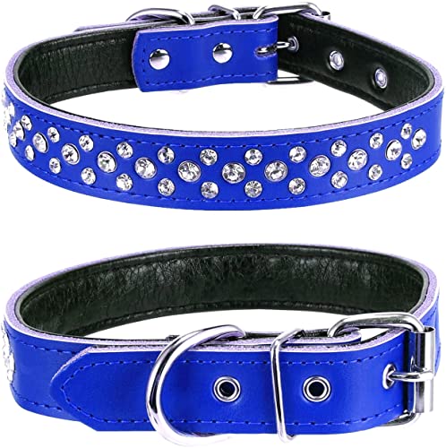 Haoyueer Hundehalsband mit Strasssteinen, verstellbar, glitzernde Kristallnieten, echtes Leder, Haustier-Hundehalsband für kleine und mittelgroße Hunde (S, Dunkelblau) von haoyueer