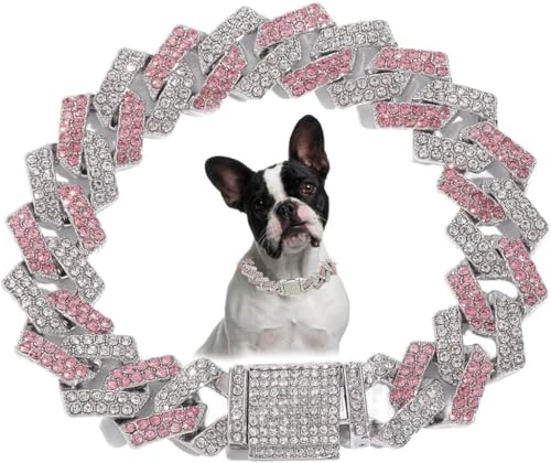 Hundehalsband, glitzernde Diamanten, kubanische Glieder-Welpenhalsband, Glitzer-Strass-Katzenhalsband für kleine, mittelgroße und große Haustiere, Rosa, 45,7 cm Hundehalsband, glitzernde Diamanten, kubanische Glieder-Welpenhalsband, Glitzer-Strass-Katzenhalsband für kleine, mittelgroße und große Haustiere, Rosa, 45,7 cm von haoyueer