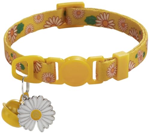Katzenhalsband mit Glöckchen, Gänseblümchenmuster, XS, niedlich, ausgefallenes Welpenhalsband mit Glöckchen, für XXS, XS, kleine Kätzchen, Hündinnen, Halsumfang 17,8 - 30,5 cm, Gelb, Halsumfang 17,8 - Katzenhalsband mit Glöckchen, Gänseblümchenmuster, XS, niedlich, ausgefallenes Welpenhalsband mit Glöckchen, für XXS, XS, kleine Kätzchen, Hündinnen, Halsumfang 17,8 - 30,5 cm, Gelb, Halsumfang 17,8 - von haoyueer