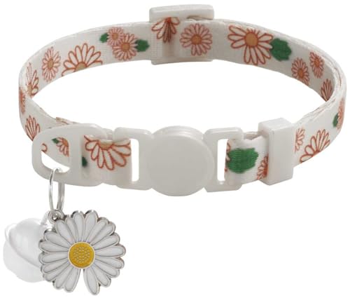 Katzenhalsband mit Glöckchen, Gänseblümchenmuster, XS, niedlich, ausgefallenes Welpenhalsband mit Glöckchen, für XXS, XS, kleine Kätzchen, Hündinnen, Halsumfang 17,8 - 30,5 cm, Weiß, Halsumfang 17,8 - Katzenhalsband mit Glöckchen, Gänseblümchenmuster, XS, niedlich, ausgefallenes Welpenhalsband mit Glöckchen, für XXS, XS, kleine Kätzchen, Hündinnen, Halsumfang 17,8 - 30,5 cm, Weiß, Halsumfang 17,8 - von haoyueer