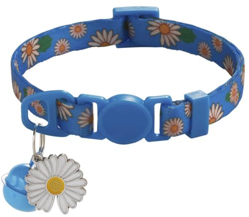 Katzenhalsband mit Glöckchen, Gänseblümchenmuster, XS, niedlich, ausgefallenes Welpenhalsband mit Glöckchen, für XXS, XS, kleines Kätzchen, Hündinnen, Halsumfang 17,8 - 30,5 cm, Blau, Halsumfang 17,8 Katzenhalsband mit Glöckchen, Gänseblümchenmuster, XS, niedlich, ausgefallenes Welpenhalsband mit Glöckchen, für XXS, XS, kleines Kätzchen, Hündinnen, Halsumfang 17,8 - 30,5 cm, Blau, Halsumfang 17,8 von haoyueer