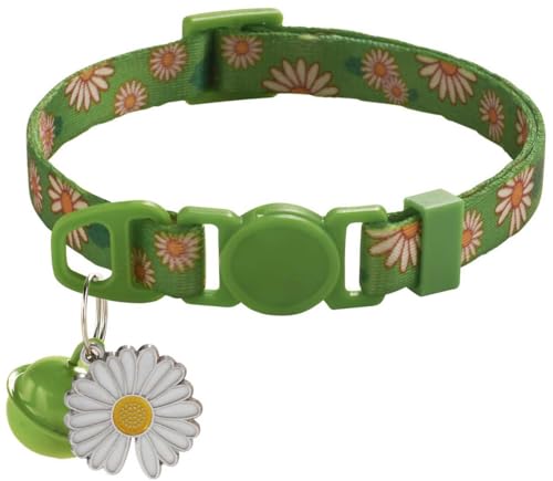 Katzenhalsband mit Glöckchen, Gänseblümchenmuster, XS, niedlich, ausgefallenes Welpenhalsband mit Glöckchen, für XXS, XS, kleines Kätzchen, Hündinnen, Halsumfang 17,8 - 30,5 cm, Grün, Halsumfang 17,8 Katzenhalsband mit Glöckchen, Gänseblümchenmuster, XS, niedlich, ausgefallenes Welpenhalsband mit Glöckchen, für XXS, XS, kleines Kätzchen, Hündinnen, Halsumfang 17,8 - 30,5 cm, Grün, Halsumfang 17,8 von haoyueer