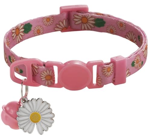 Katzenhalsband mit Glöckchen, Gänseblümchenmuster, XS, niedlich, ausgefallenes Welpenhalsband mit Glöckchen, für XXS, XS, kleines Kätzchen, Hündinnen, Halsumfang 17,8 - 30,5 cm, Rosa, Halsumfang 17,8 Katzenhalsband mit Glöckchen, Gänseblümchenmuster, XS, niedlich, ausgefallenes Welpenhalsband mit Glöckchen, für XXS, XS, kleines Kätzchen, Hündinnen, Halsumfang 17,8 - 30,5 cm, Rosa, Halsumfang 17,8 von haoyueer